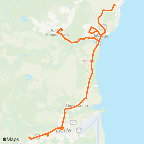 The Kauaʻi Bus Lihue to Wailua Mainline map