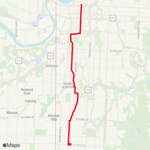 RideKC Main Street MAX map