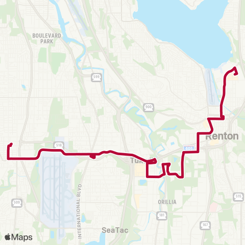 Metro Transit Burien TC - Tukwila Intl Blvd Sta - Renton Landing map