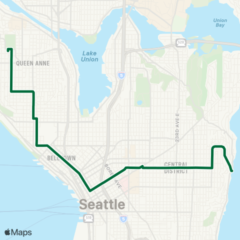 Metro Transit W Queen Anne - Downtown - Madrona Park map