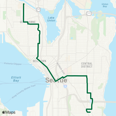 Metro Transit E Queen Anne - Downtown - Judkins Park map