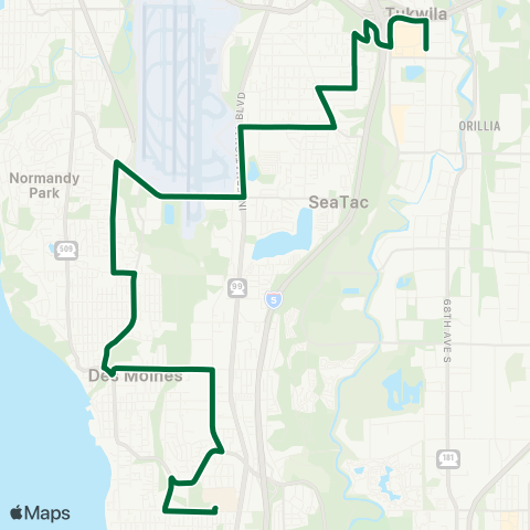 Metro Transit Southcenter - SeaTac - Des Moines - Highline Coll map