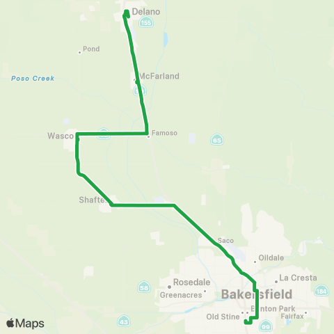 Kern Transit Delano - Bakersfield map