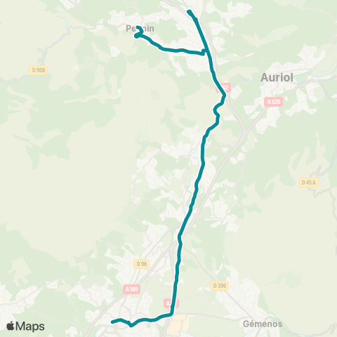 Les Lignes de l'Agglo La Bouilladisse - Gare Aubagne (par Aut.) map