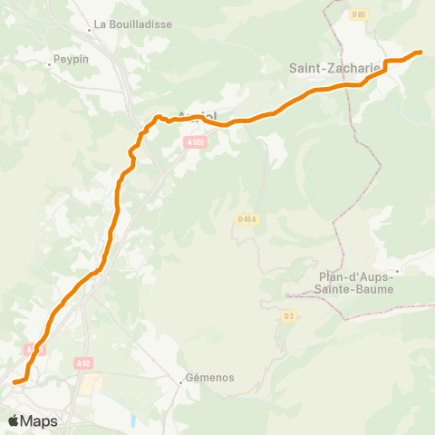 Les Lignes de l'Agglo St Zacharie - Auriol - Roquevaire - Gare Aubagne map