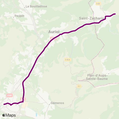 Les Lignes de l'Agglo Saint-Zacharie - A52 - Gare Aubagne map