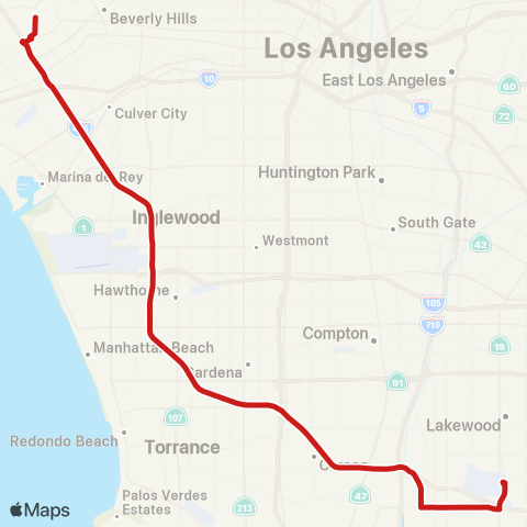 Long Beach Transit UCLA Commuter Service map