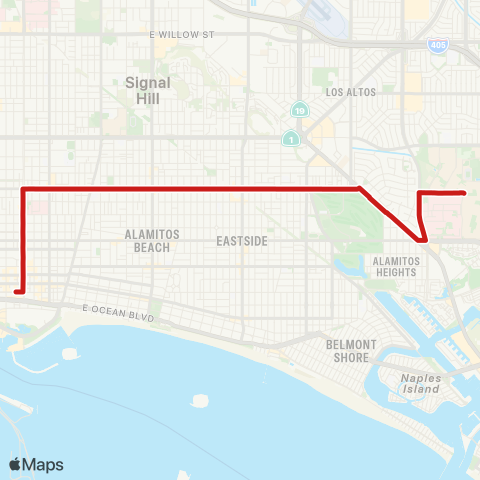 Long Beach Transit Anaheim St. / to PCH map