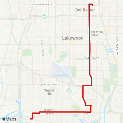 Long Beach Transit 7th St. to Woodruff map