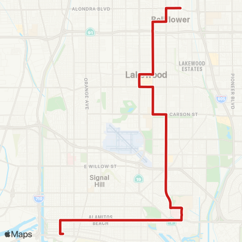 Long Beach Transit 7th St. to Clark map