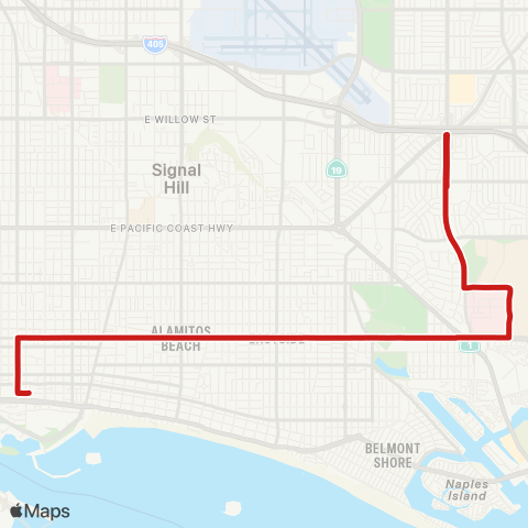 Long Beach Transit 7th St. to Bellflower & Stearns map