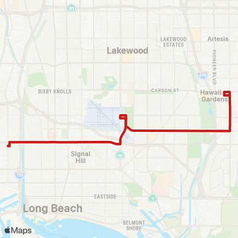 Long Beach Transit Spring via Airport map