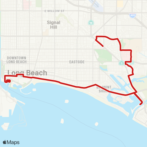 Long Beach Transit Ocean Blvd - CSULB - Outer Circle map