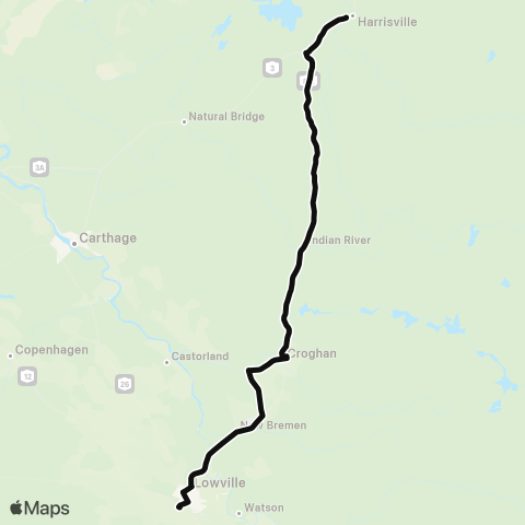 Lewis County Transit Harrisville - Croghan - Lowville map