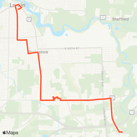 Lorain County Transit Lorain / Elyria via Washington map