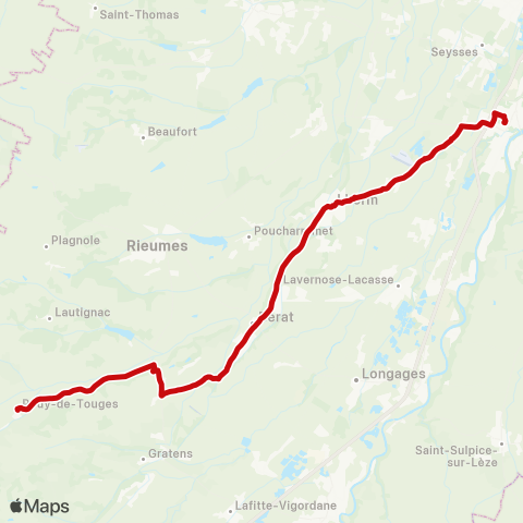 liO Pouy-de-Touges - Bérat - Muret SNCF map