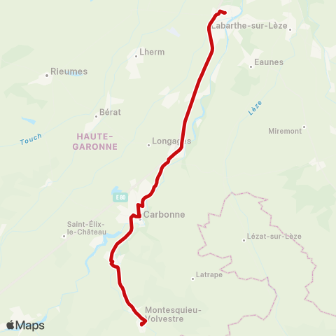 liO Montesquieu - Carbonne - Noé - Muret SNCF map