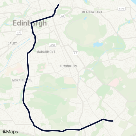 Lothian Buses Nightbus: City Centre - Hyvots Bank map