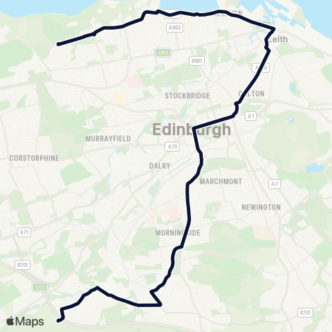 Lothian Buses Nightbus: Silverknowes - Torphin map