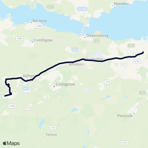 Lothian Country Buses Nightbus: Edinburgh - Whitburn map