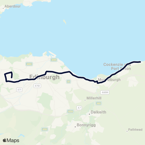 Lothian Buses Nightbus: Clerwood - Seton Sands map