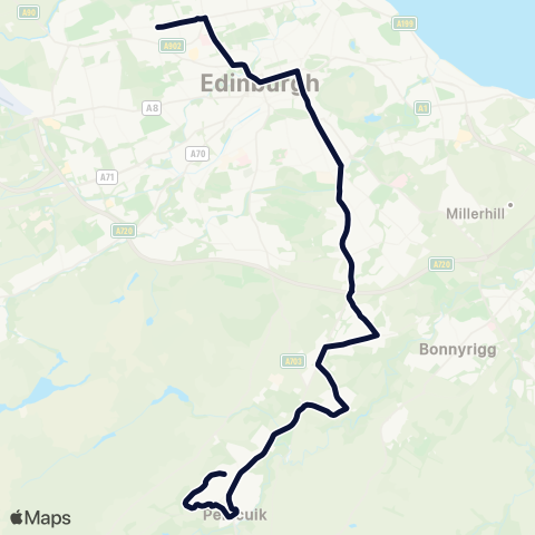 Lothian Buses Nightbus: Silverknowes - Penicuik map