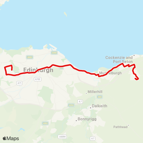 Lothian Buses Clerwood - Seton Sands or Tranent map