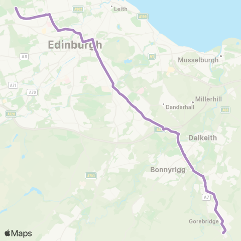 Lothian Buses Silverknowes - Gorebridge map