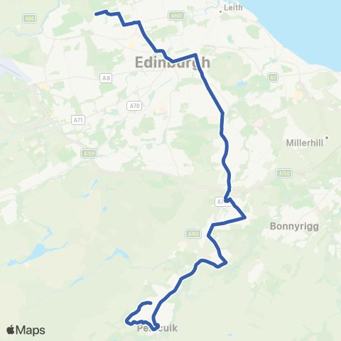 Lothian Buses Silverknowes - Penicuik Deanburn or Easter Bush map