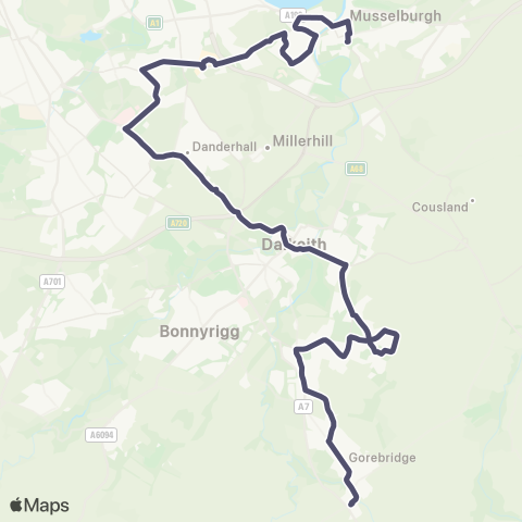 Lothian Buses Gorebridge - Musselburgh map