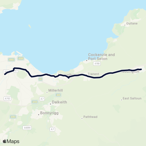 EastCoastbuses Nightbus: Edinburgh - Dunbar map