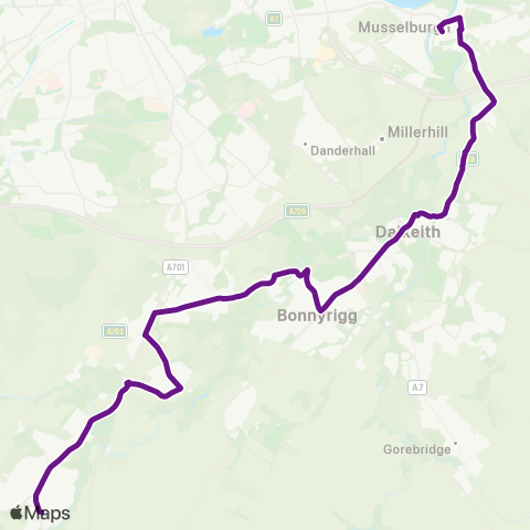 EastCoastbuses Musselburgh - Penicuik map