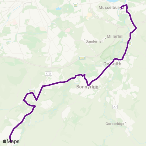 EastCoastbuses Musselburgh - Penicuik map