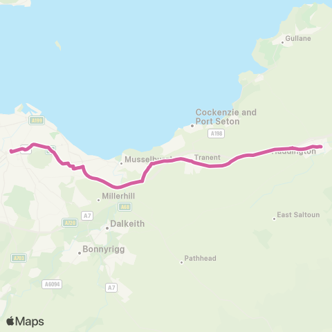 EastCoastbuses Haddington - Edinburgh Express map