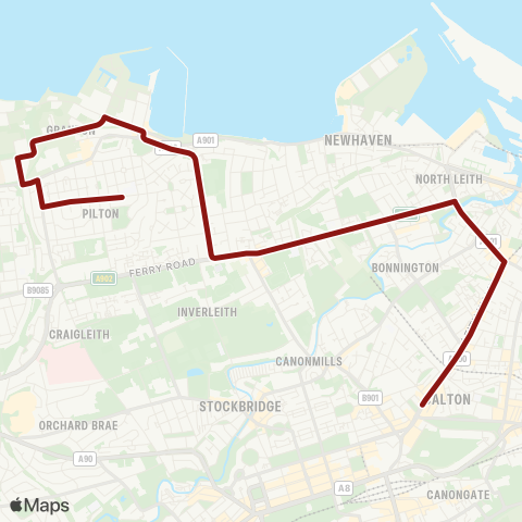 Lothian Buses Elm Row (Stop ED) - Granton PS map