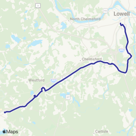 Lowell RTA Chelmsford / Westford via Rte. 129 / 110 map