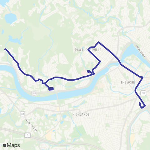 Lowell RTA Pawtucketville / UMass Lowell North map