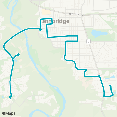 Lethbridge Transit cityLINK Blue map