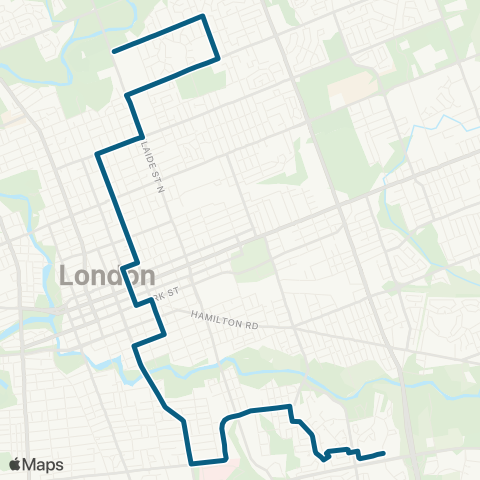 London Transit Kipps Lane to Pond Mills Rd/King Edward map