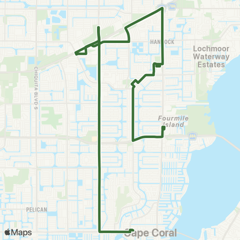 LeeTran Cape Coral Transfer to Coralwood Mall map