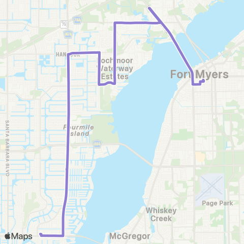 LeeTran Cape Coral to Fort Myers map