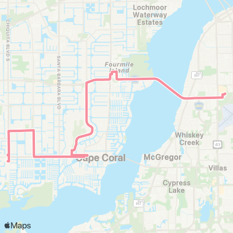 LeeTran Edison Mall to Cape Coral map