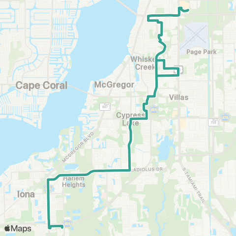 LeeTran Edison Mall to Beach Park & Ride map