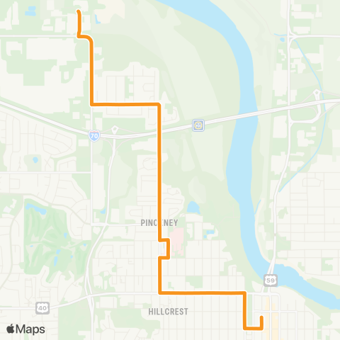 Lawrence Transit Downtown-Lakeview Road via LMH map