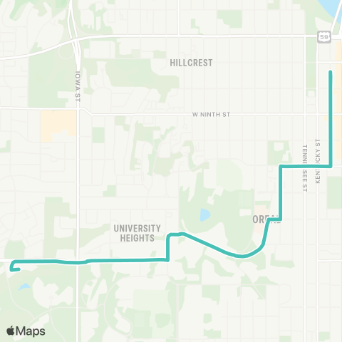 Lawrence Transit Central Station-Downtown via KU map