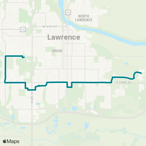 Lawrence Transit Central Station-East Hills via HINU map