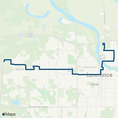 Lawrence Transit Rock Chalk Park-N Lawrence via Downtown map