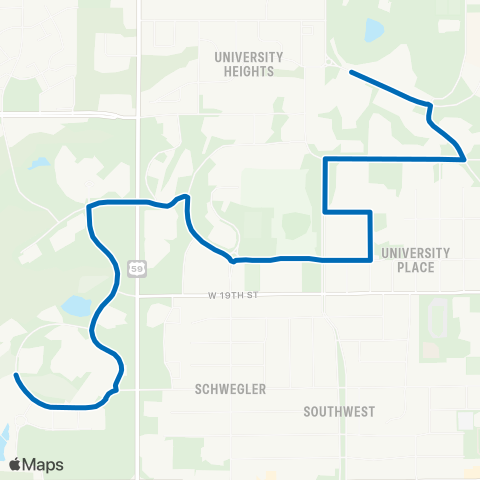 Lawrence Transit Blue Circulator via Rec Center map