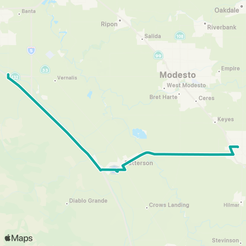 The S BART - Turlock / Patterson map