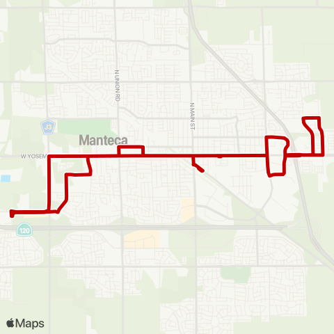 Manteca Transit Route 1 map